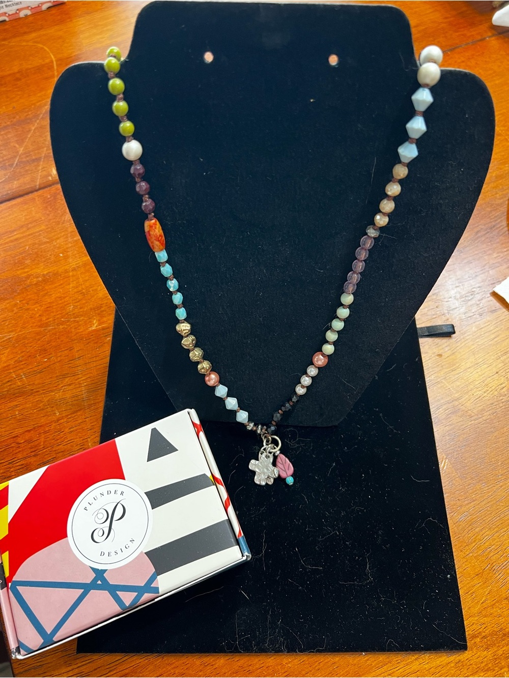 Plunder Multicolor Beaded Necklace with Charm - Green, Turquoise, Pink, Orange
